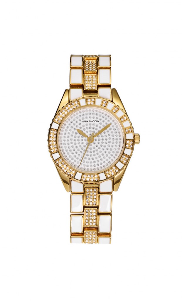 Reloj Blanco y Dorado con brillantes Mujer Mark Maddox 