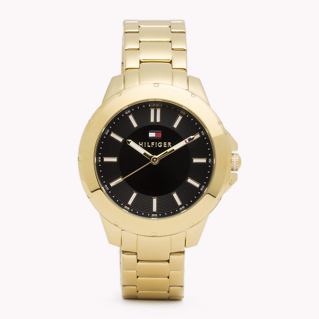 Reloj Mujer Tommy Hilfiger Dorado con Esfera Negra (1)